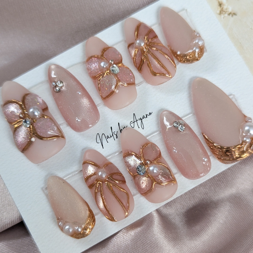 Pink and Gold Press-On Nails